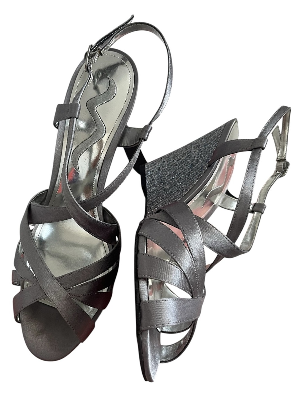 Nina Metallic Gray Strappy Wedge Sandals